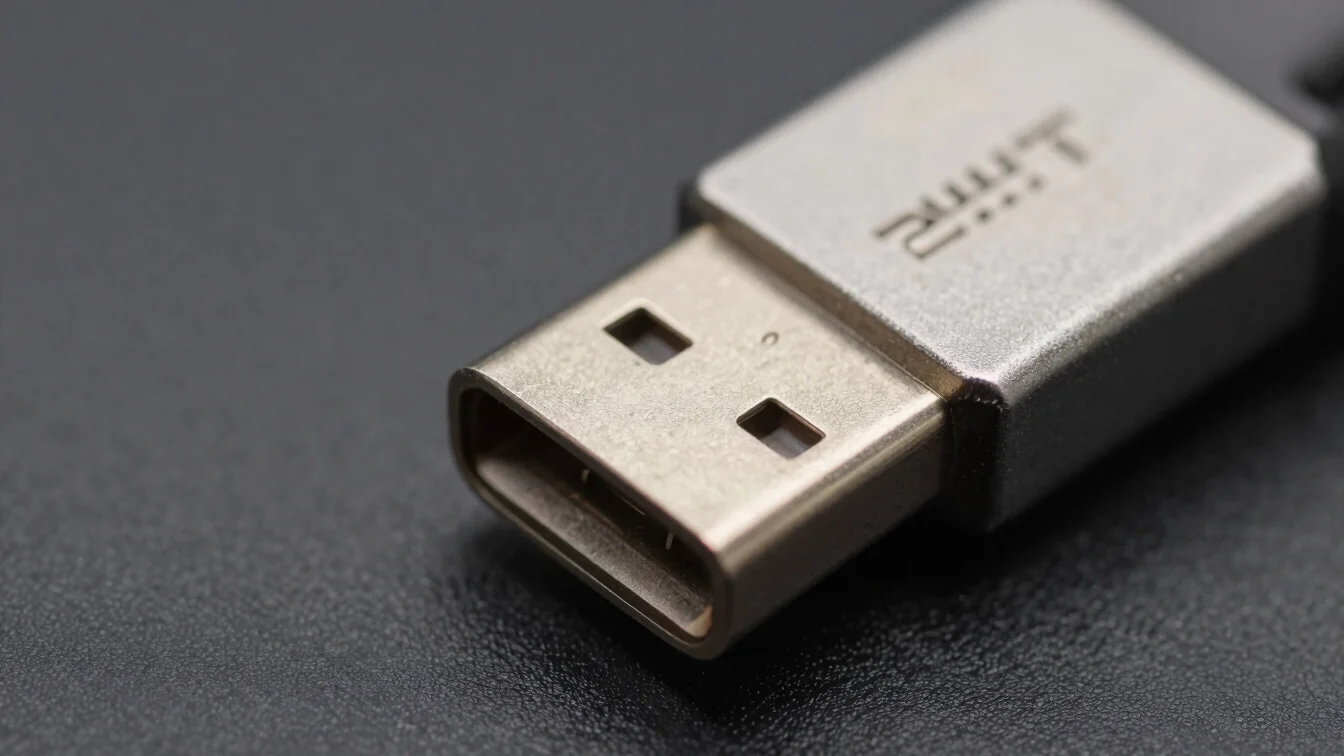 Macro close-up of metallic USB-C connector pins, clean rim light,