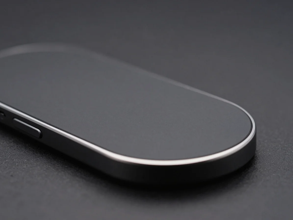 Close-up studio shot of a sleek black MagSafe wireless charging s